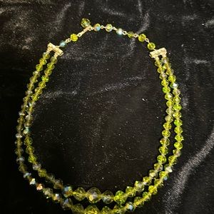 Vintage Apple Green Beaded Iridescent Necklace